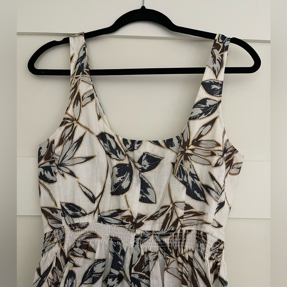 J Crew 100% Linen Floral Dress Sz 6 Flare, gold foil leaf - Picture 9 of 11